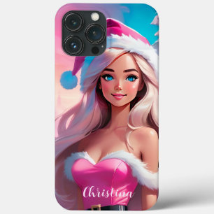 Funda Para iPhone 13 Pro Max Hermoso Chica de Navidades rosados 01