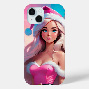 Funda Para iPhone 15 Hermoso Chica de Navidades rosados 01