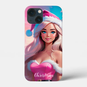 Funda Para iPhone 13 Mini Hermoso Chica de Navidades rosados 01