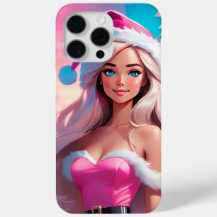 Funda Para iPhone 15 Pro Max Hermoso Chica de Navidades rosados 01