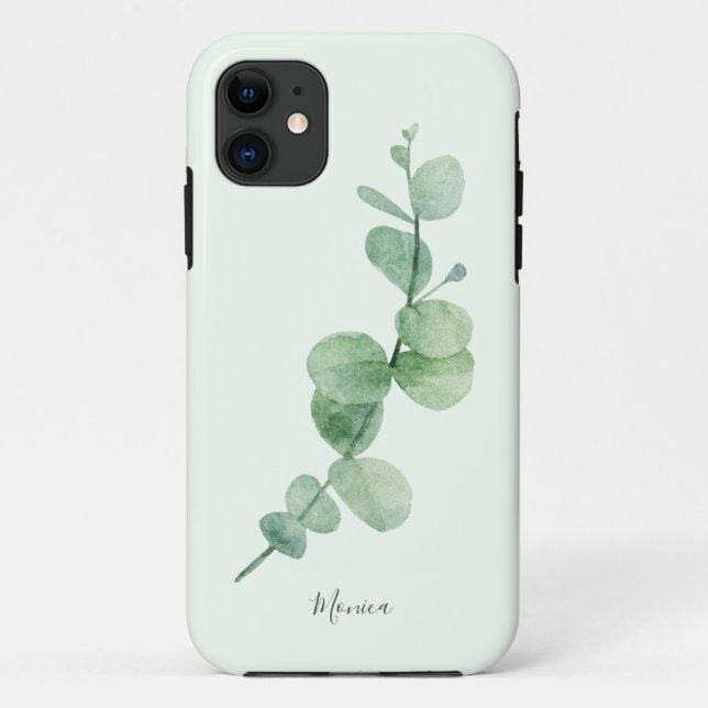 Funda De Case-Mate Para iPhone Hermoso eucalipto mínimo vegetación, nombre person (Reverso)