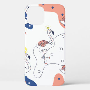 Funda Para iPhone 12 Hermoso flamingo rosado con palmas sin costura