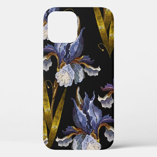 Funda De Case-Mate Para iPhone Hermoso irises de primavera bordado sin costura (Reverso )