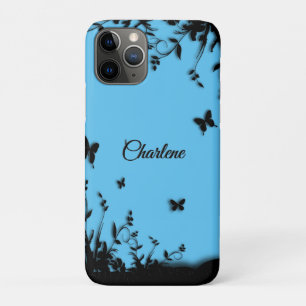 Funda Para iPhone 11 Pro Hermoso jardín de mariposa azul personalizado