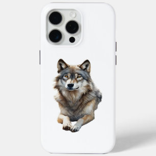 Funda Para iPhone 15 Pro Max Hermoso lobo gris descansando en acuarela