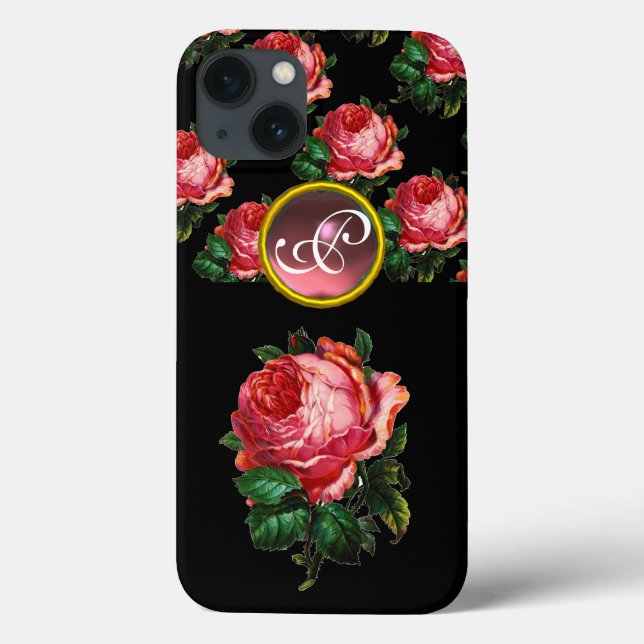 FUNDA DE Case-Mate PARA iPhone HERMOSO MONOGRAMA DE GEMSTONA ROSA ROSA ROSA ROSA  (Reverso)