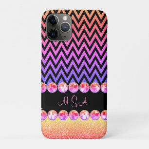 Funda Para iPhone 11 Pro Hermoso Monograma de Glam Chevron Púrpura Rosa