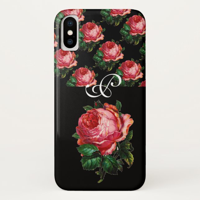 FUNDA DE Case-Mate PARA iPhone HERMOSO MONOGRAMA DE ROSA ROSA ROSA ROSA (Reverso)