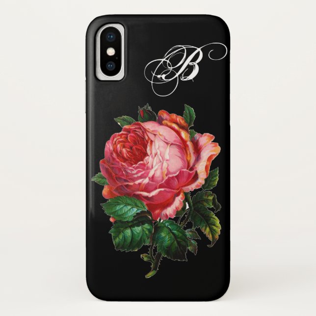 FUNDA DE Case-Mate PARA iPhone HERMOSO MONOGRAMA DE ROSA ROSA ROSA ROSA (Reverso)