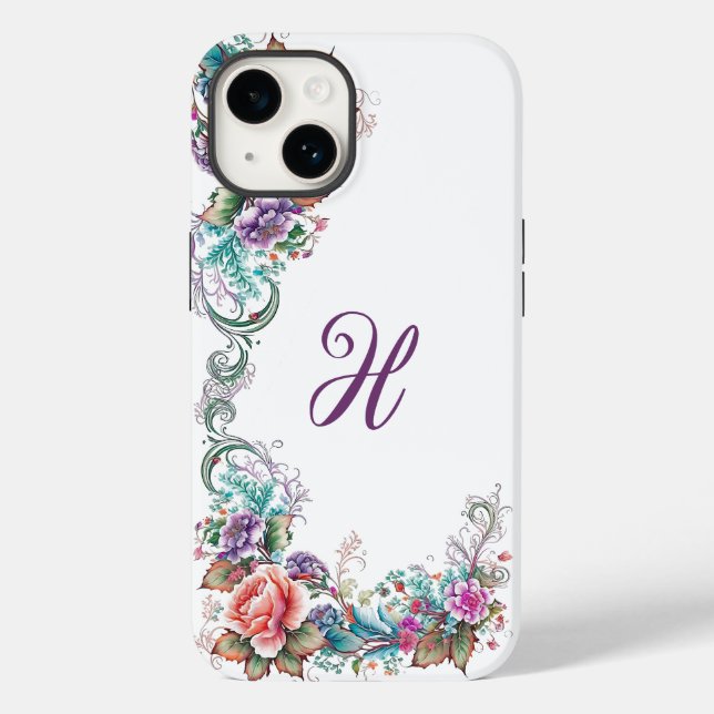 Funda De Case-Mate Para iPhone Hermoso Monogramado Floral (Reverso )