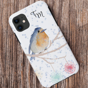 Funda Para iPhone 11 Hermoso pájaro en una rama con nieve azul