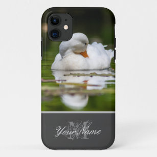 Funda Para iPhone 11 ¡Hermoso pato blanco nadando en un estanque ajardi