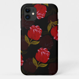 Funda Para iPhone 11 Hermoso patrón de bordado de rosas traslúcidos roj