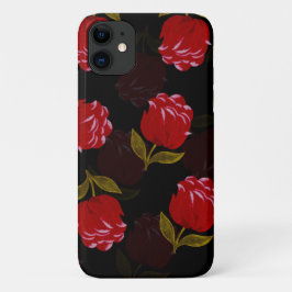 Funda Para iPhone 11 Hermoso patrón de bordado de rosas traslúcidos roj