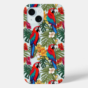 Funda Para iPhone 15 Hermoso patrón de loro tropical de playa