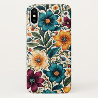 Funda Para iPhone X Hermoso patrón floreado de primavera vibrante