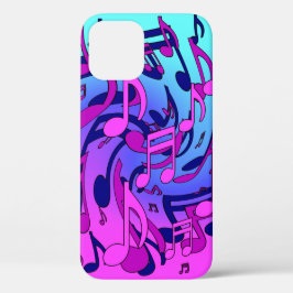 Funda Para iPhone 12 Hermoso Patrón Musical Música Rosa Purpura Aqua