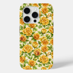 Funda Para iPhone 15 Pro Hermoso patrón sin foco de rosas amarillas