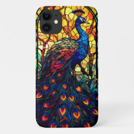 Funda Para iPhone 11 Hermoso Peacock Vidrio Manchado