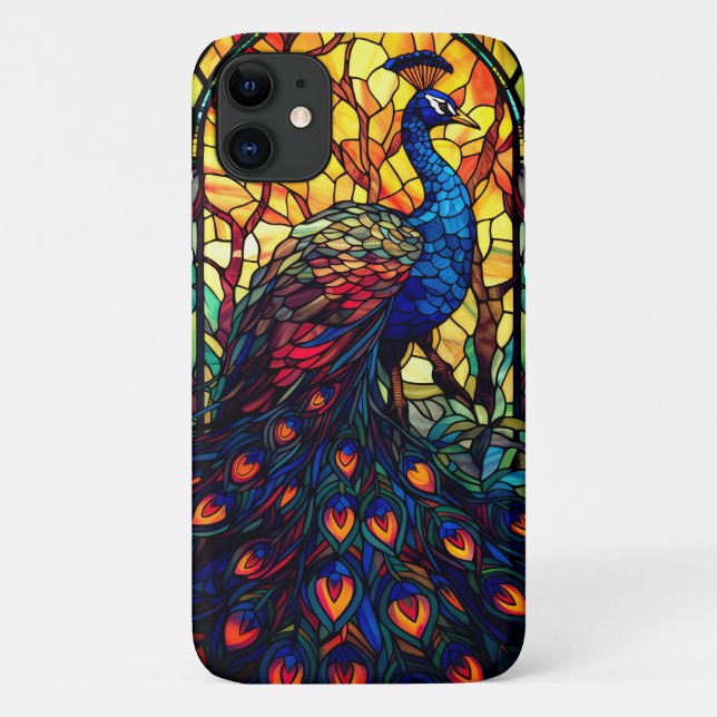 Funda De Case-Mate Para iPhone Hermoso Peacock Vidrio Manchado (Reverso)