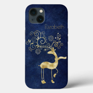 Funda Para iPhone 13 Hermoso reno de Navidades azules