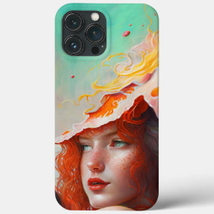 Funda Para iPhone 13 Pro Max Hermoso resumen artístico Chica Red Haired Ginger