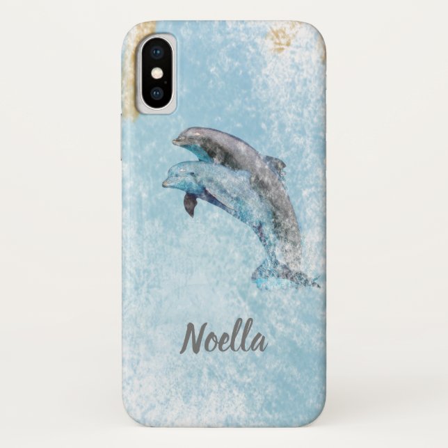 Funda De Case-Mate Para iPhone Hermoso tema de playa Saltando delfines Arte (Reverso)