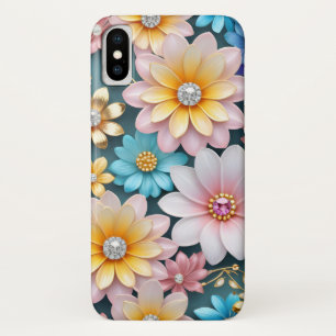 Funda Para iPhone X Hermoso Vibrante Patrón Floral Pastel con gemas
