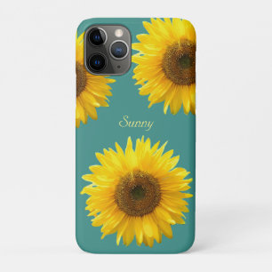 Funda Para iPhone 11 Pro Hermosos girasoles sobre azul verdoso