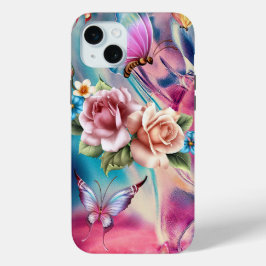 Funda Para iPhone 15 Mini Hermosos Rosas y mariposas
