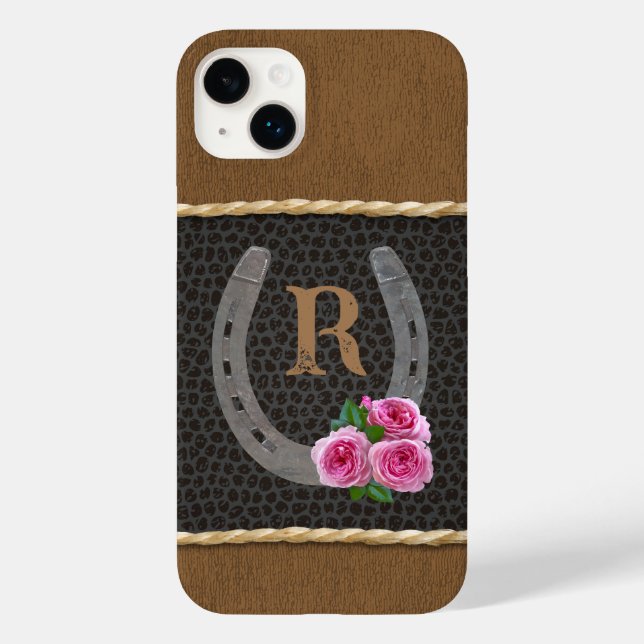 Funda De Case-Mate Para iPhone Herradura occidental personalizada y rosas rosadas (Reverso )