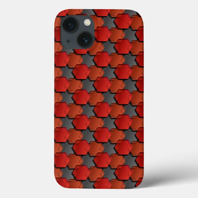Funda De Case-Mate Para iPhone Hexagones rojos y "estrella gris" que se abruman (Reverso)