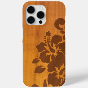 Funda Para iPhone 15 Pro Max Hibisco floral de madera de Koa con vibraciones de