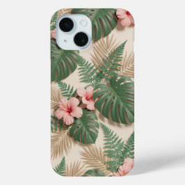 Funda Para iPhone 15 Hibisco Floral Monstera Tropical