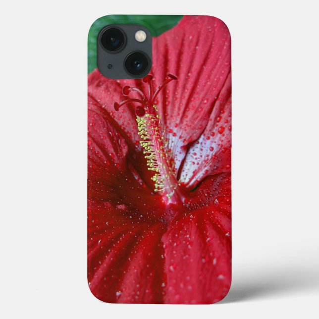 Funda De Case-Mate Para iPhone Hibisco Rojo Con Gotitas De Lluvia (Reverso)