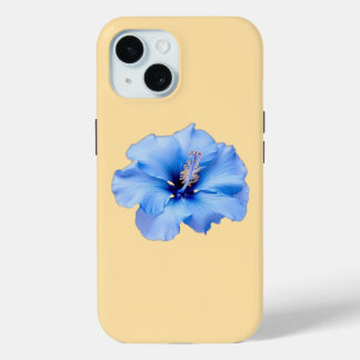 Funda Para iPhone 15 Hibisco Tropical Azul Vibrante sobre Amarillo