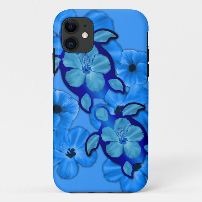 Funda De Case-Mate Para iPhone Hibisco y tortugas azules de Honu (Reverso)