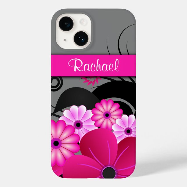Funda De Case-Mate Para iPhone Hibiscus De Floral Rosa Y Gris (Reverso )