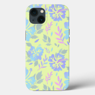 Funda Para iPhone 13 Hibiscus flores azul púrpura Patrón amarillo