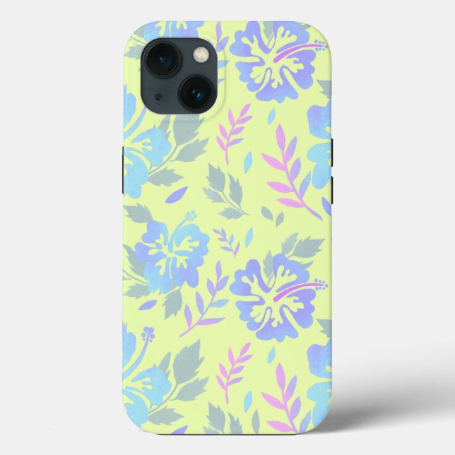 Funda De Case-Mate Para iPhone Hibiscus flores azul púrpura Patrón amarillo (Reverso )
