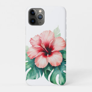 Funda Para iPhone 11 Pro Hibiscus rojo hawaiano con amor a Monstera Hawaii