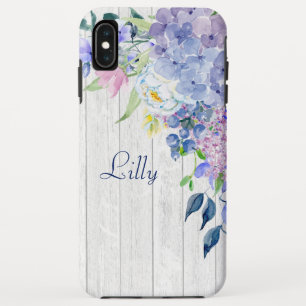 Funda Para iPhone XS Max Hidráneas púrpura de acuarela personalizada y rusa