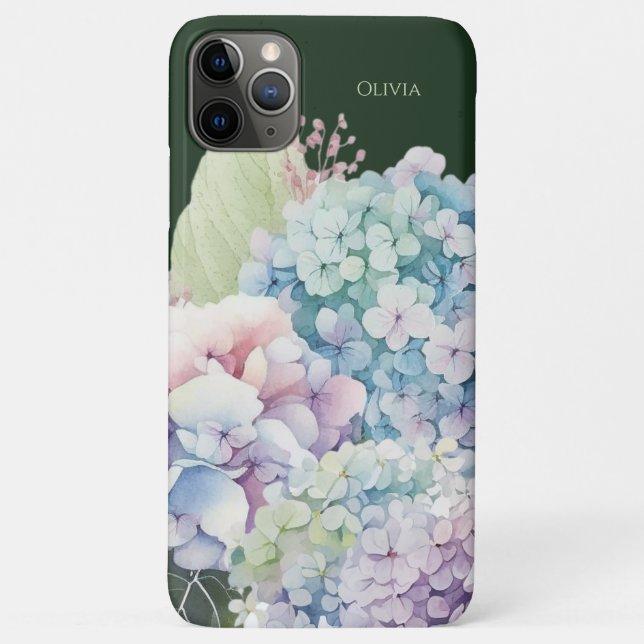 Funda De Case-Mate Para iPhone Hidrangea acuarela Verde personalizado (Reverso)