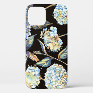 Funda Para iPhone 12 Hidrangea Azul Acuarela: Patrón oscuro sin foco