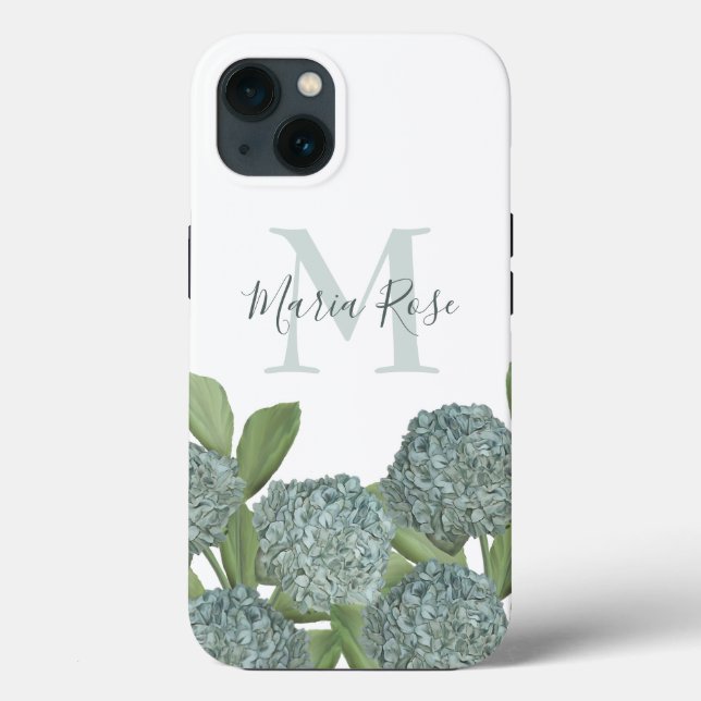 Funda De Case-Mate Para iPhone Hidrangea elegante Monograma floral personalizado (Reverso )