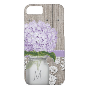 Funda Para iPhone 8/7 Hidrangea púrpura Monogramada Mason Jar