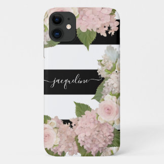 Funda Para iPhone 11 Hidrangeas bonito Rosas Floral franja blanca negra