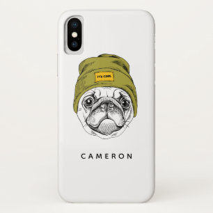 Funda Para iPhone X Hipster Pug Es Guay Agregar su nombre