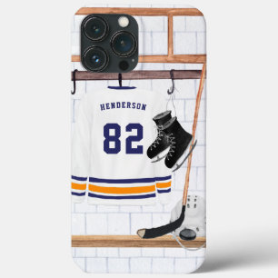 Funda Para iPhone 13 Pro Max Hockey sobre hielo azul y naranja   Jersey de mono