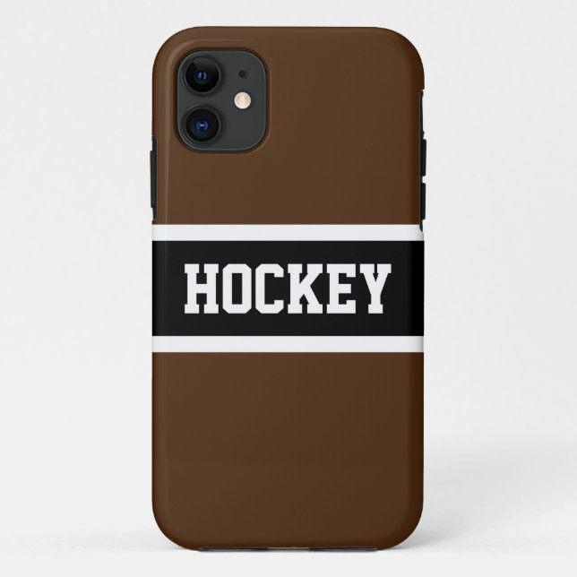 Funda De Case-Mate Para iPhone HOCKEY Sporty Dark Brown Rayas blancas negras (Reverso)